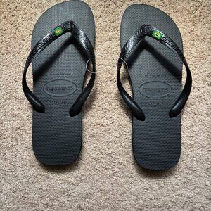 New-Authentic Black Havianas Flip Flops from Brazil-Men's Size 11/12 USA